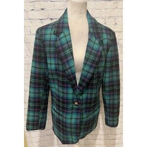 ADOLFO VINTAGE PLAID TARTAN WOOL BLEND SINGLE BUTTON BLAZER JACKET Size 8